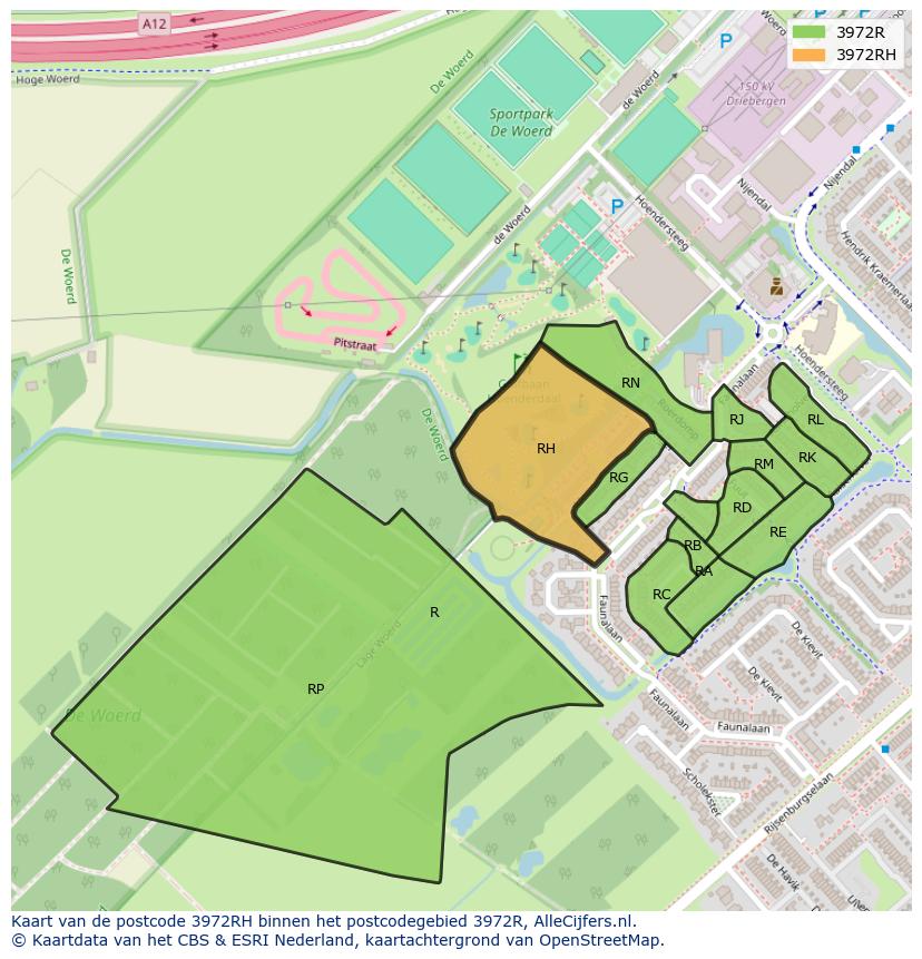 Afbeelding van het postcodegebied 3972 RH op de kaart.