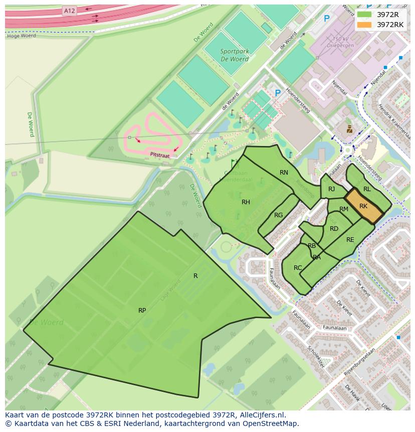 Afbeelding van het postcodegebied 3972 RK op de kaart.