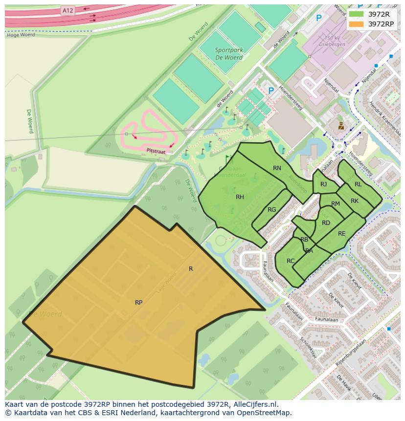 Afbeelding van het postcodegebied 3972 RP op de kaart.