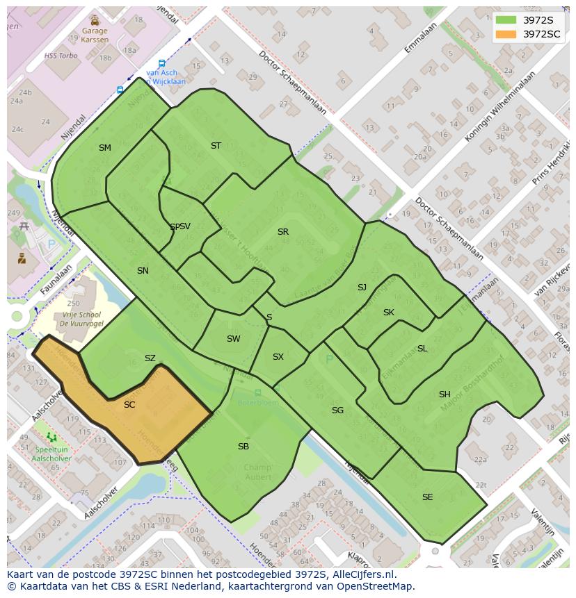 Afbeelding van het postcodegebied 3972 SC op de kaart.