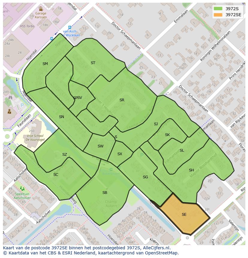 Afbeelding van het postcodegebied 3972 SE op de kaart.