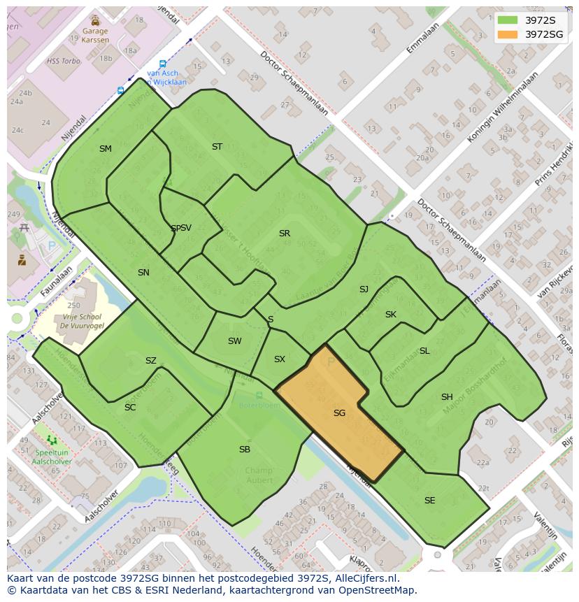 Afbeelding van het postcodegebied 3972 SG op de kaart.
