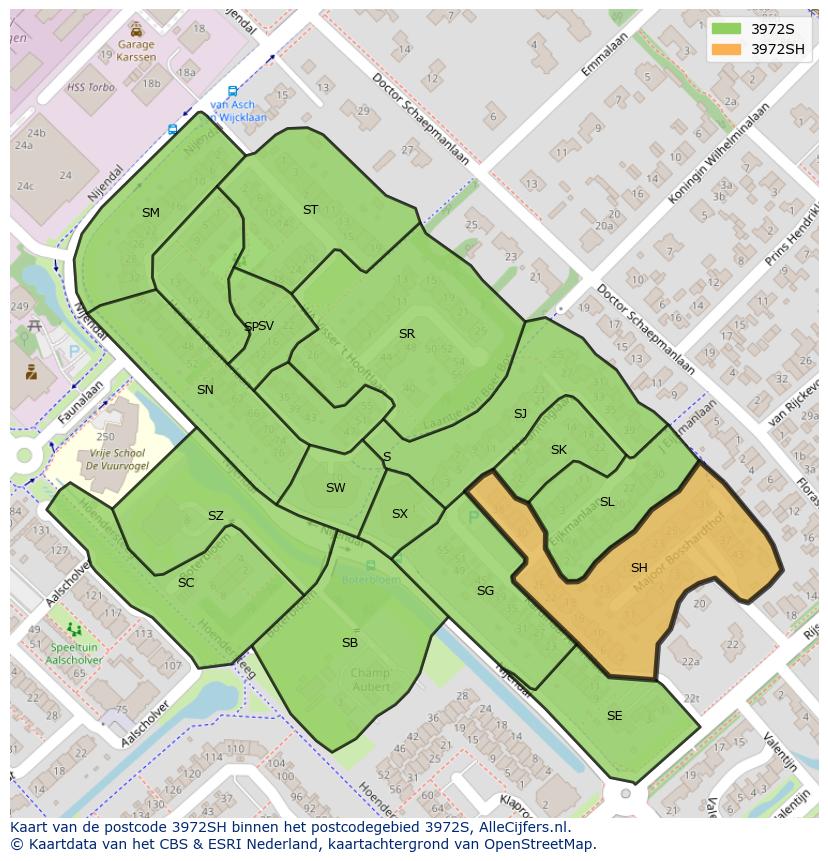 Afbeelding van het postcodegebied 3972 SH op de kaart.