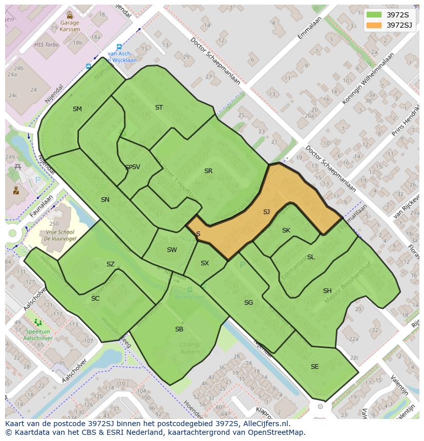 Afbeelding van het postcodegebied 3972 SJ op de kaart.