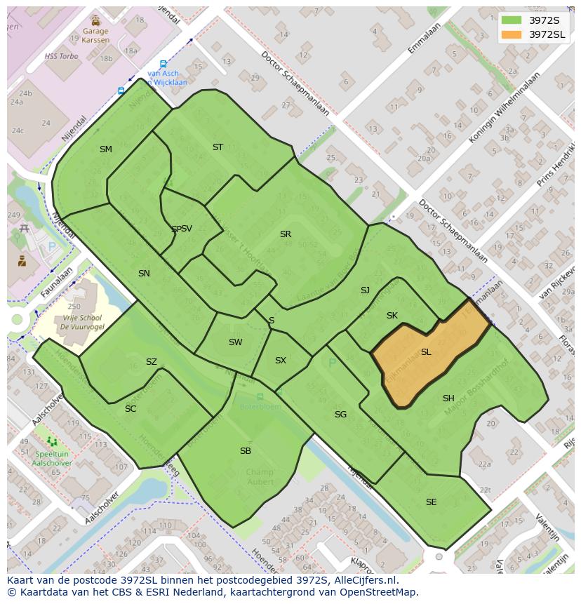 Afbeelding van het postcodegebied 3972 SL op de kaart.
