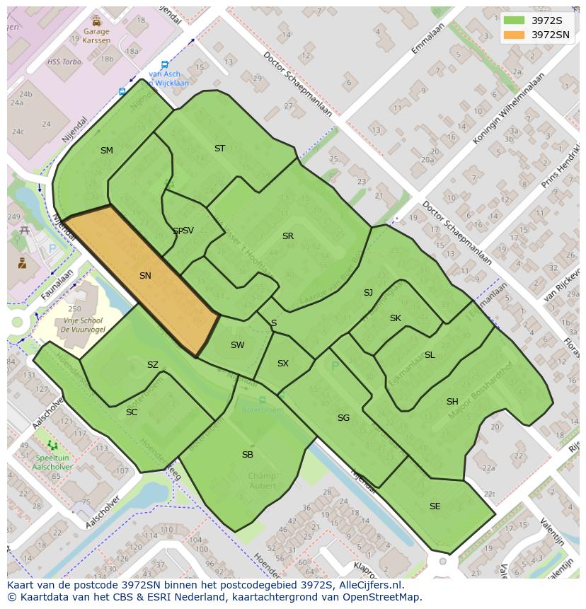 Afbeelding van het postcodegebied 3972 SN op de kaart.