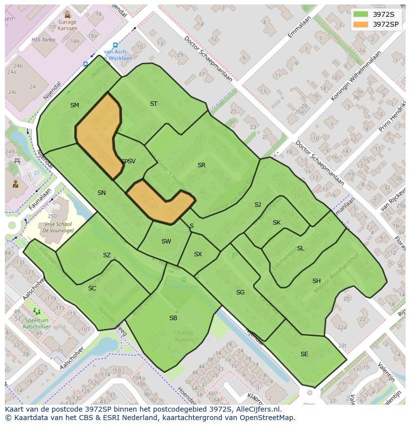 Afbeelding van het postcodegebied 3972 SP op de kaart.