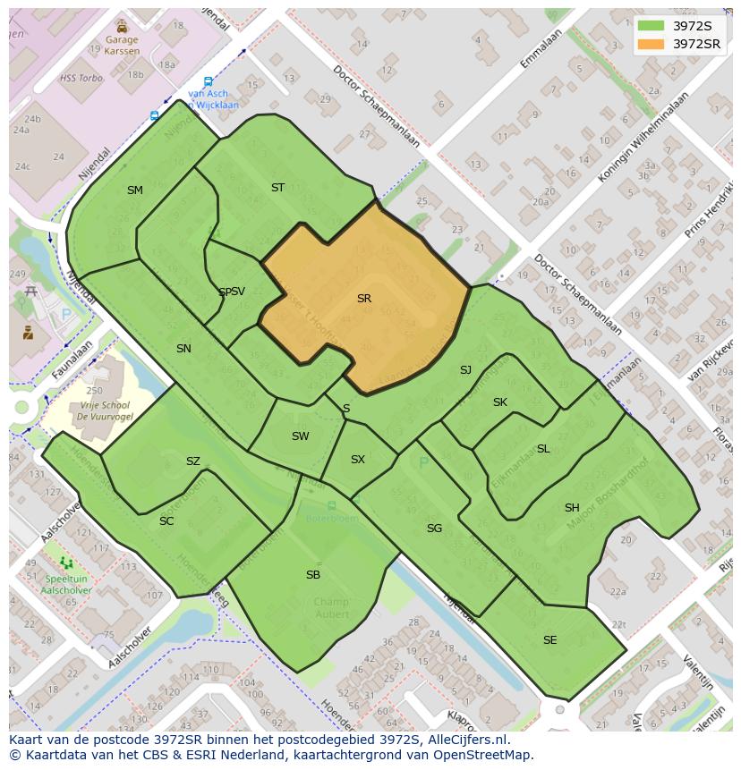 Afbeelding van het postcodegebied 3972 SR op de kaart.