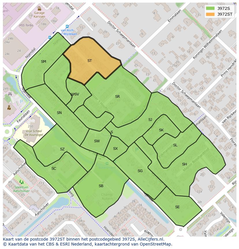 Afbeelding van het postcodegebied 3972 ST op de kaart.