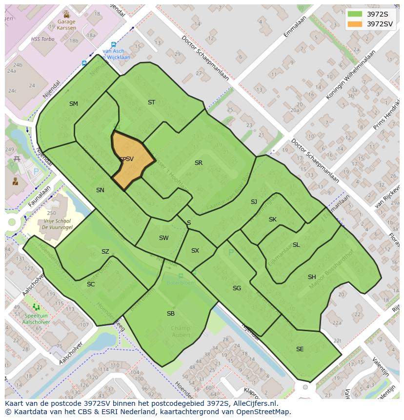 Afbeelding van het postcodegebied 3972 SV op de kaart.