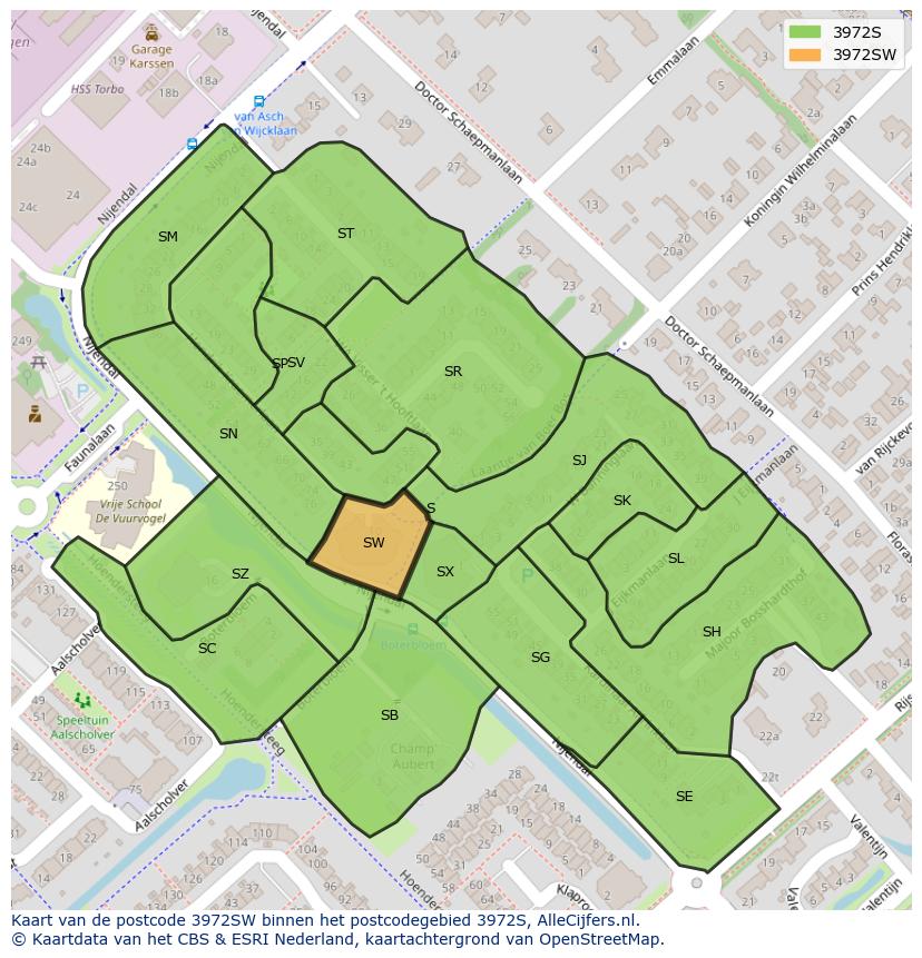 Afbeelding van het postcodegebied 3972 SW op de kaart.