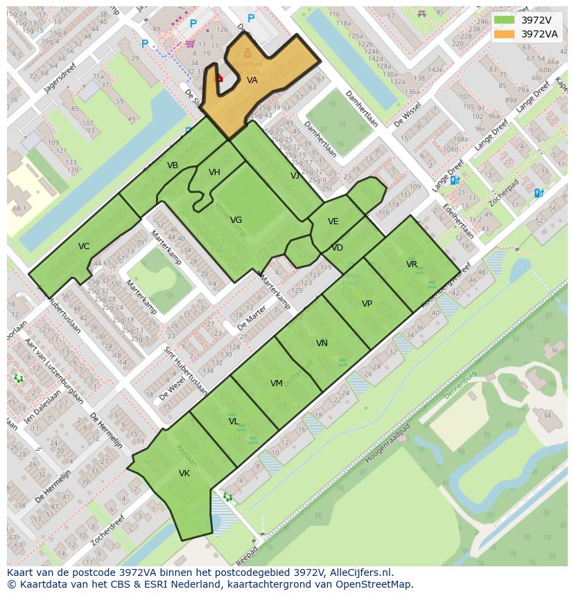 Afbeelding van het postcodegebied 3972 VA op de kaart.