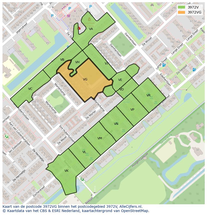 Afbeelding van het postcodegebied 3972 VG op de kaart.