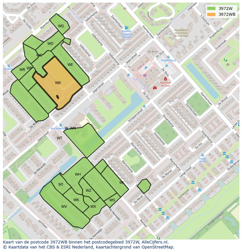 Afbeelding van het postcodegebied 3972 WB op de kaart.