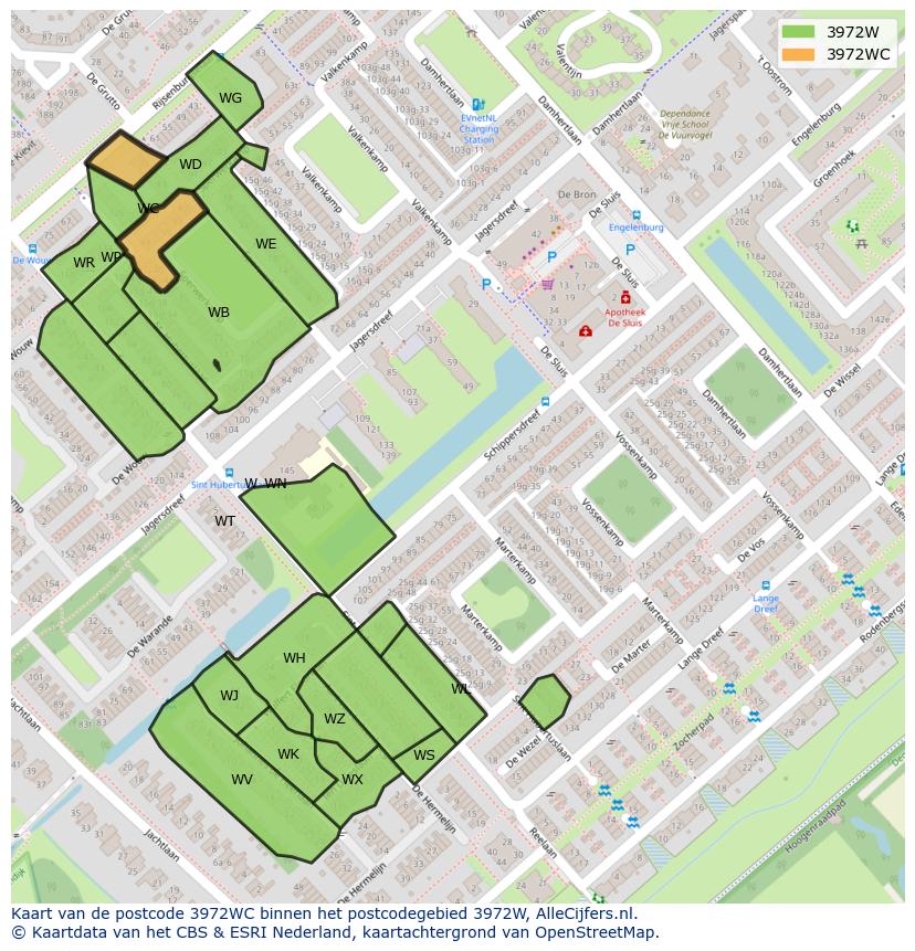 Afbeelding van het postcodegebied 3972 WC op de kaart.