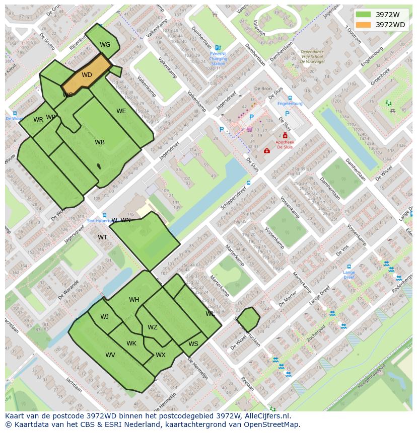 Afbeelding van het postcodegebied 3972 WD op de kaart.