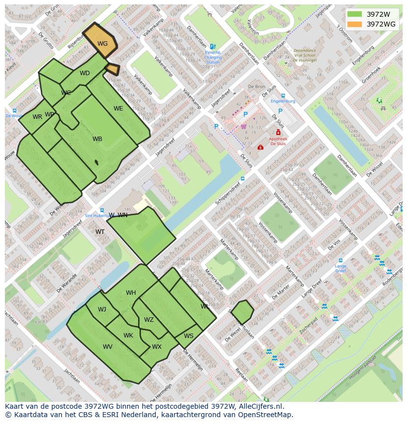 Afbeelding van het postcodegebied 3972 WG op de kaart.