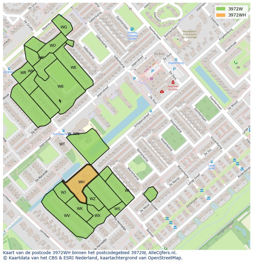 Afbeelding van het postcodegebied 3972 WH op de kaart.