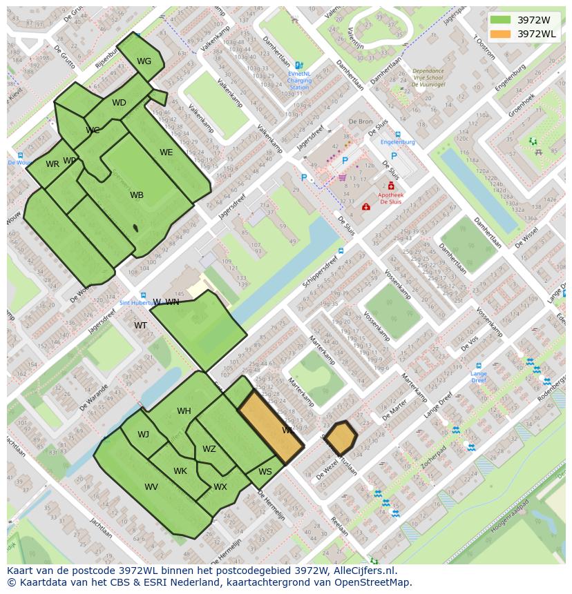 Afbeelding van het postcodegebied 3972 WL op de kaart.
