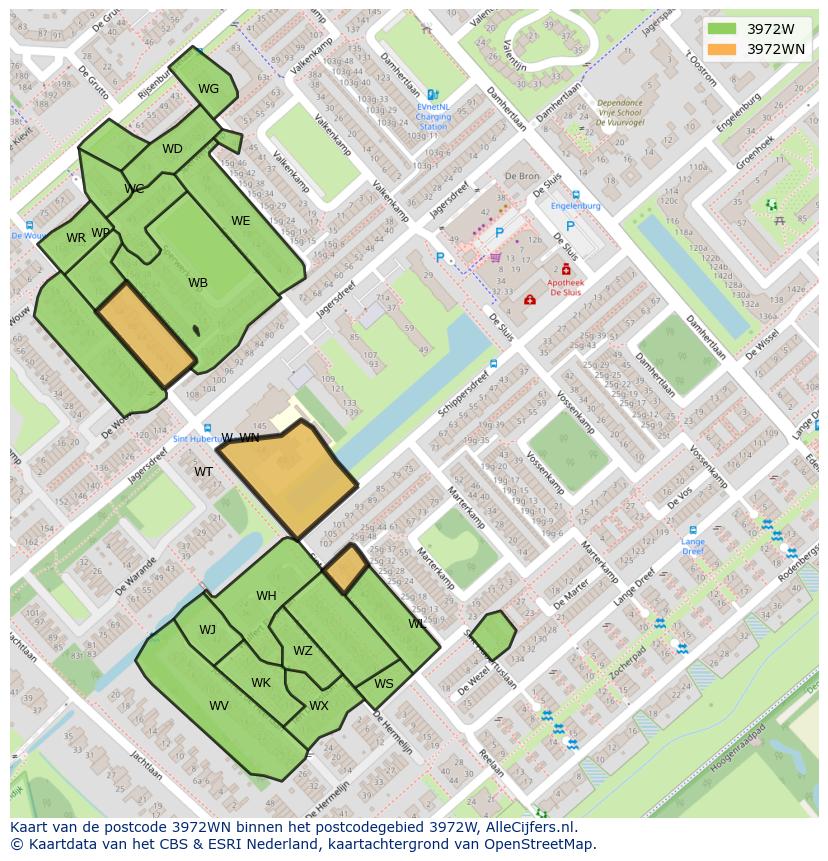 Afbeelding van het postcodegebied 3972 WN op de kaart.