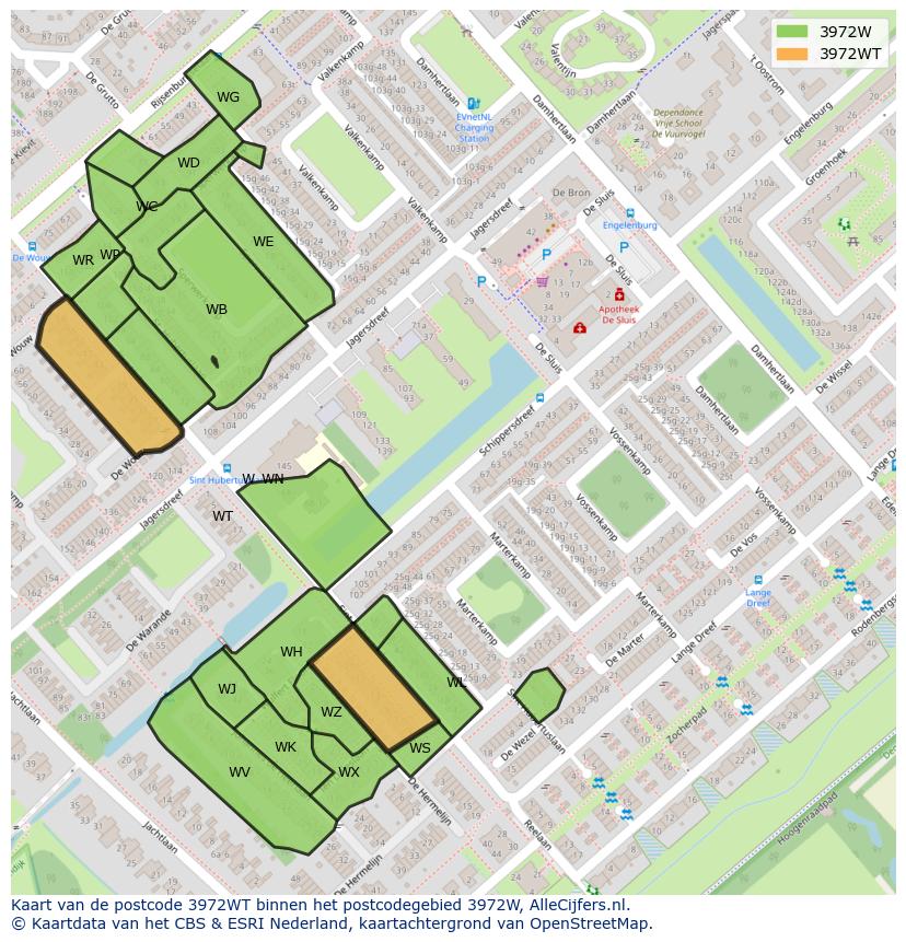 Afbeelding van het postcodegebied 3972 WT op de kaart.