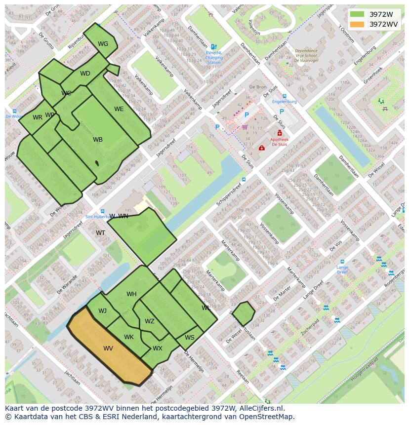 Afbeelding van het postcodegebied 3972 WV op de kaart.