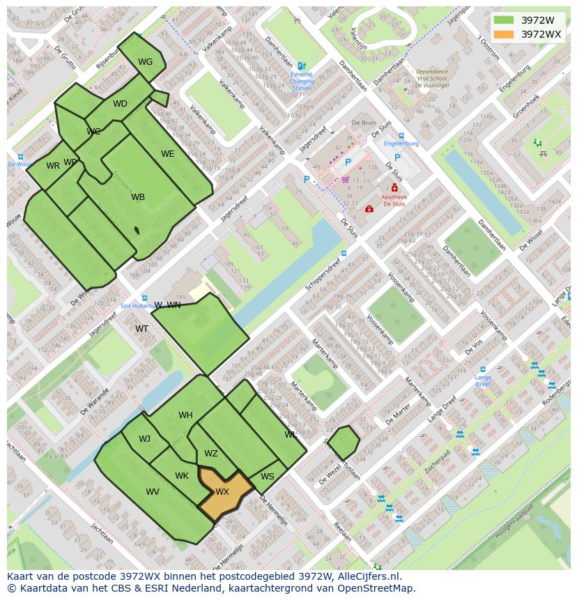 Afbeelding van het postcodegebied 3972 WX op de kaart.