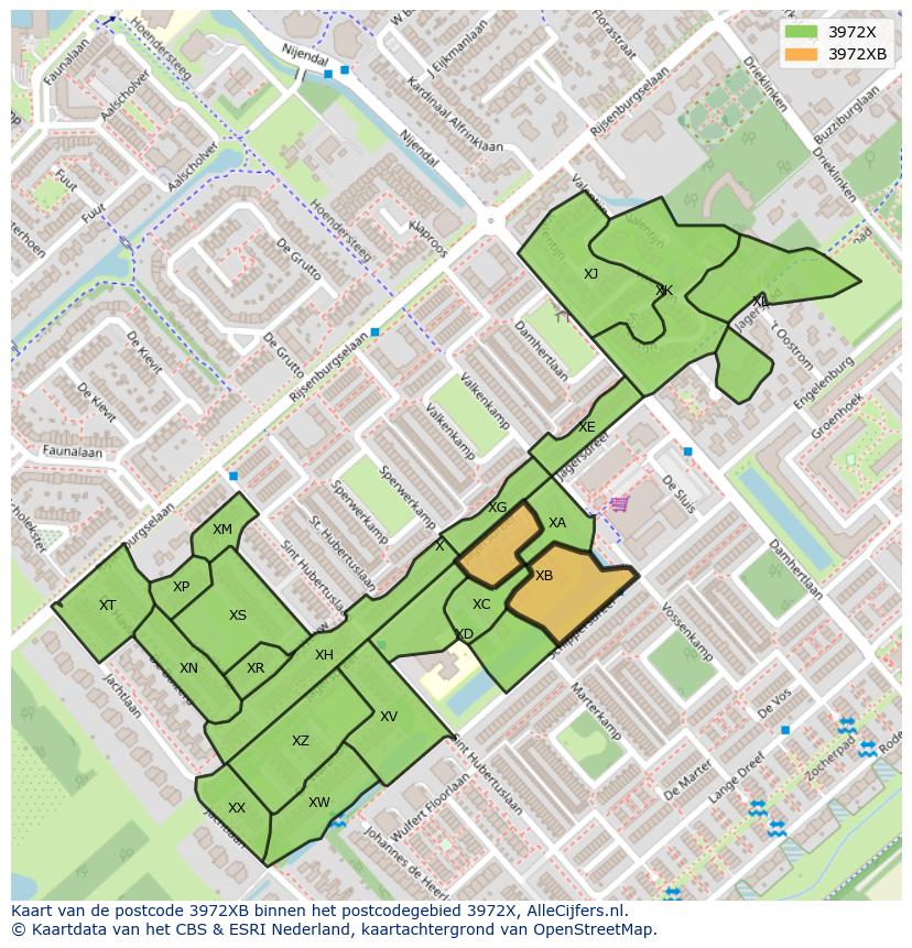Afbeelding van het postcodegebied 3972 XB op de kaart.