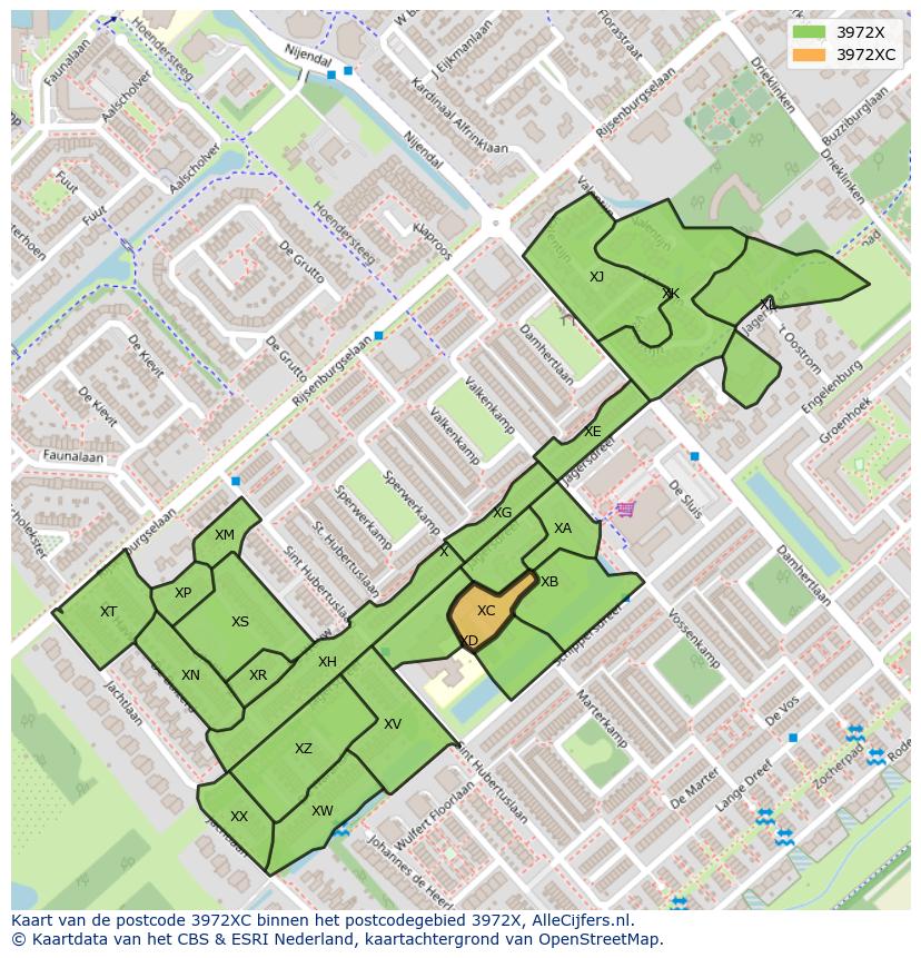 Afbeelding van het postcodegebied 3972 XC op de kaart.