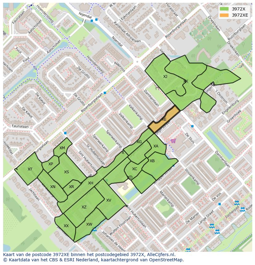 Afbeelding van het postcodegebied 3972 XE op de kaart.