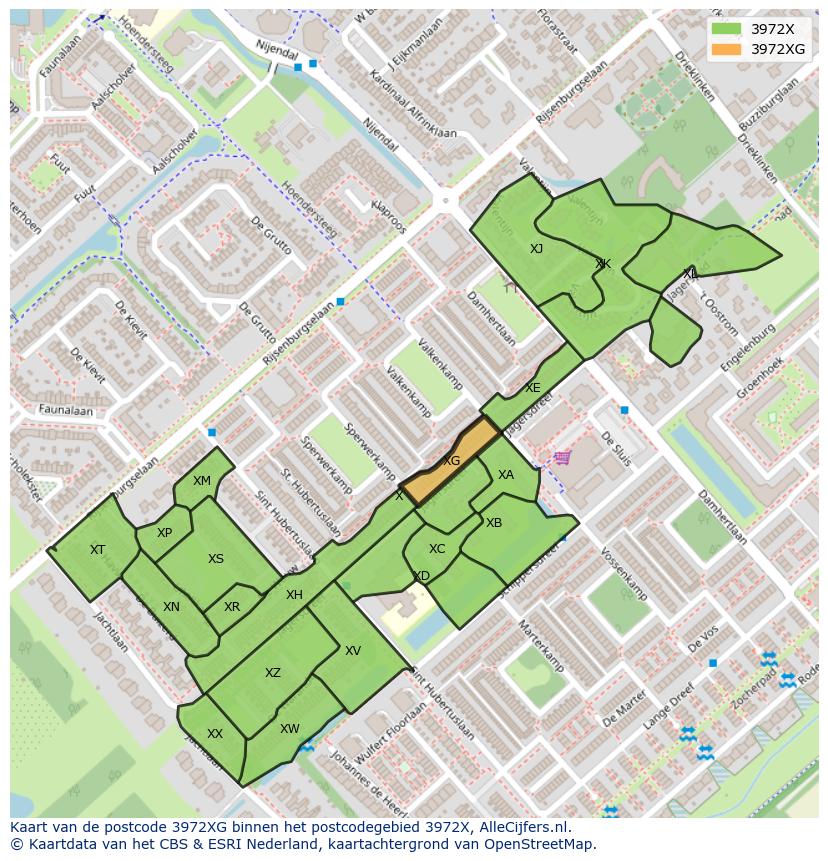 Afbeelding van het postcodegebied 3972 XG op de kaart.