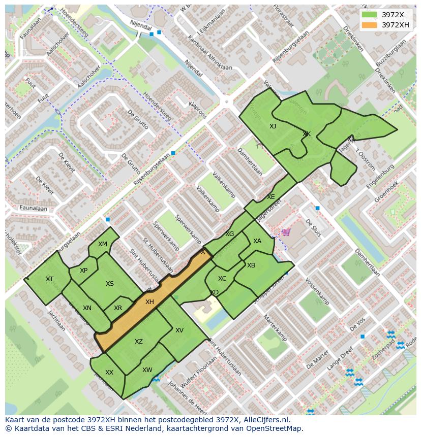 Afbeelding van het postcodegebied 3972 XH op de kaart.