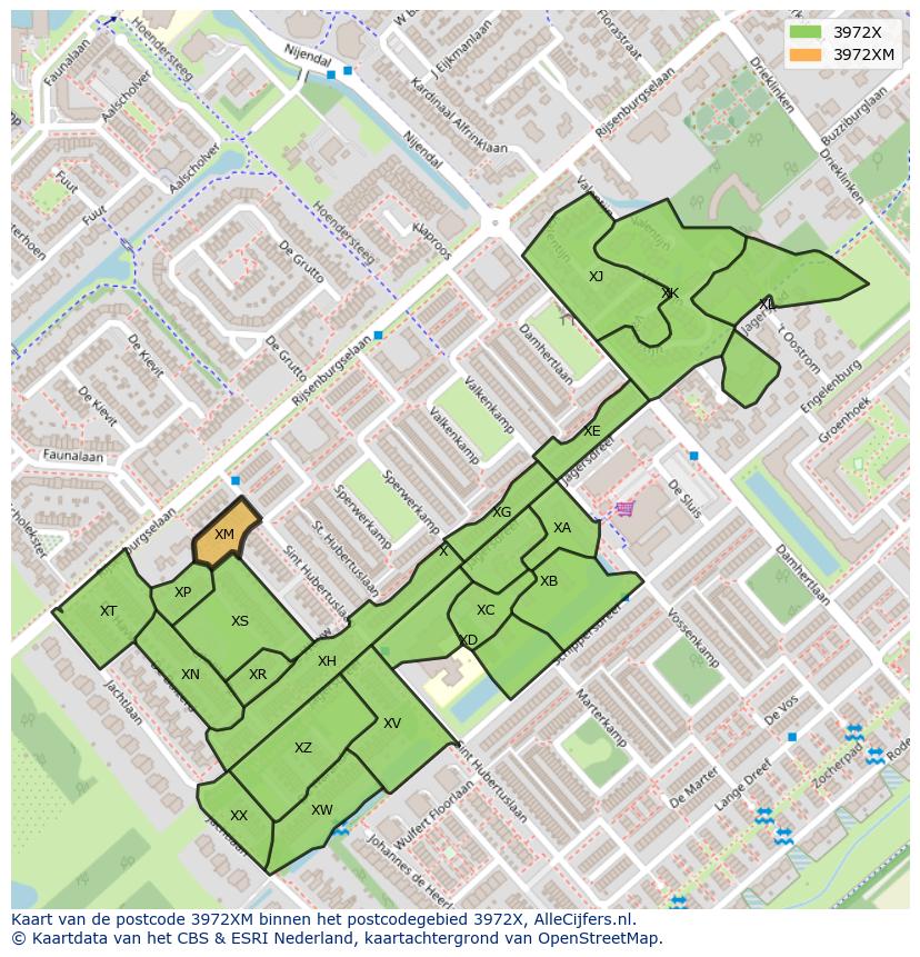 Afbeelding van het postcodegebied 3972 XM op de kaart.
