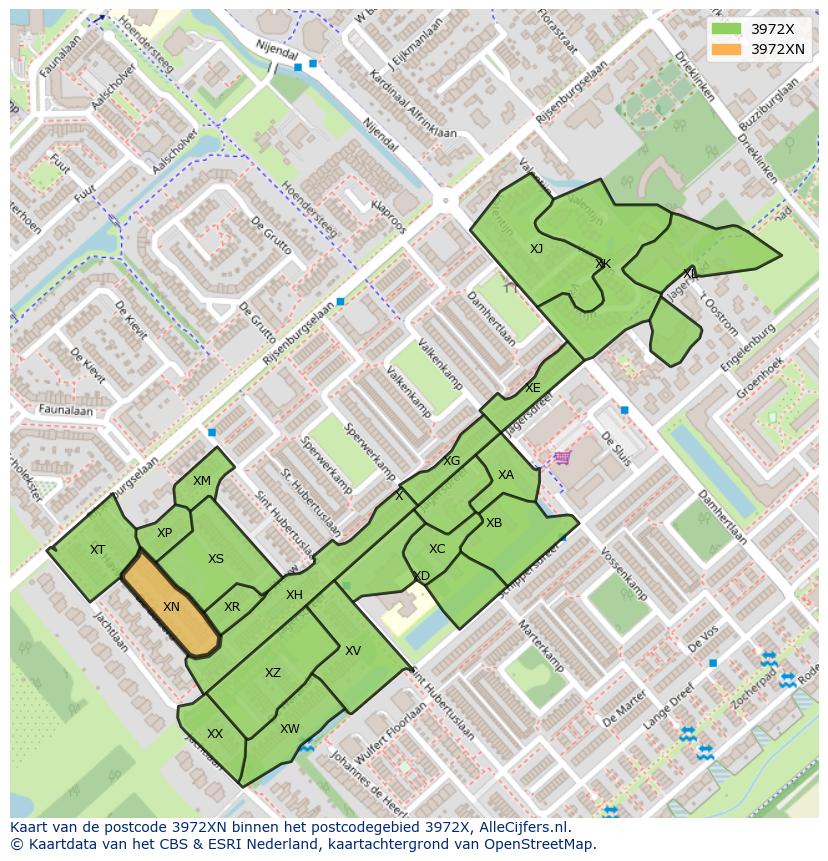 Afbeelding van het postcodegebied 3972 XN op de kaart.