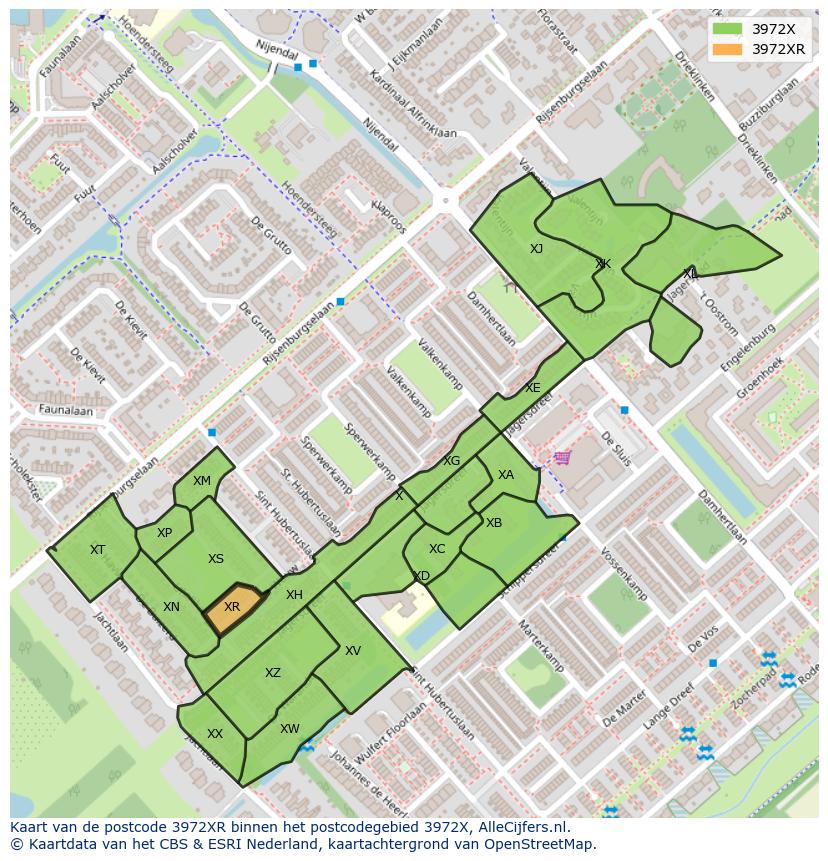 Afbeelding van het postcodegebied 3972 XR op de kaart.