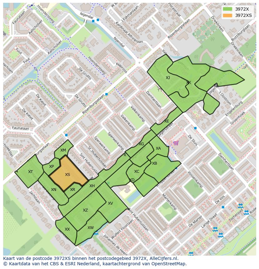 Afbeelding van het postcodegebied 3972 XS op de kaart.