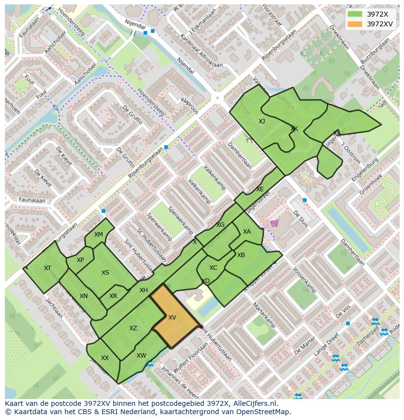 Afbeelding van het postcodegebied 3972 XV op de kaart.