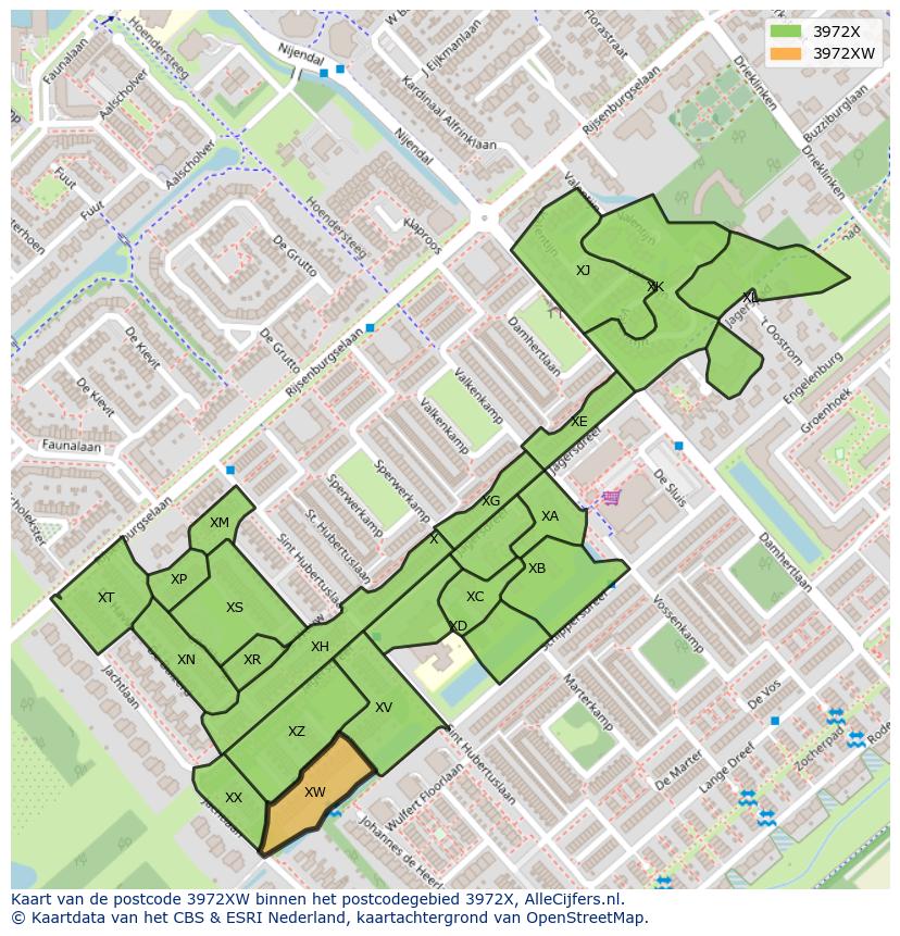 Afbeelding van het postcodegebied 3972 XW op de kaart.