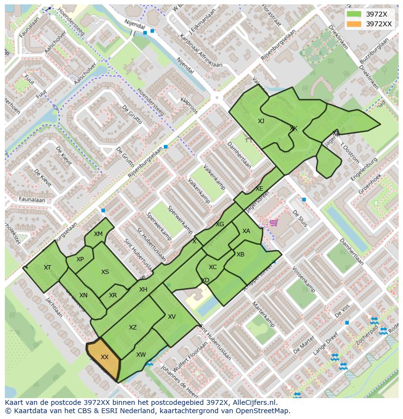Afbeelding van het postcodegebied 3972 XX op de kaart.