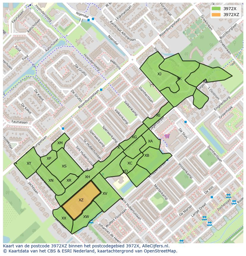 Afbeelding van het postcodegebied 3972 XZ op de kaart.