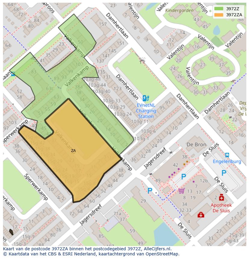 Afbeelding van het postcodegebied 3972 ZA op de kaart.