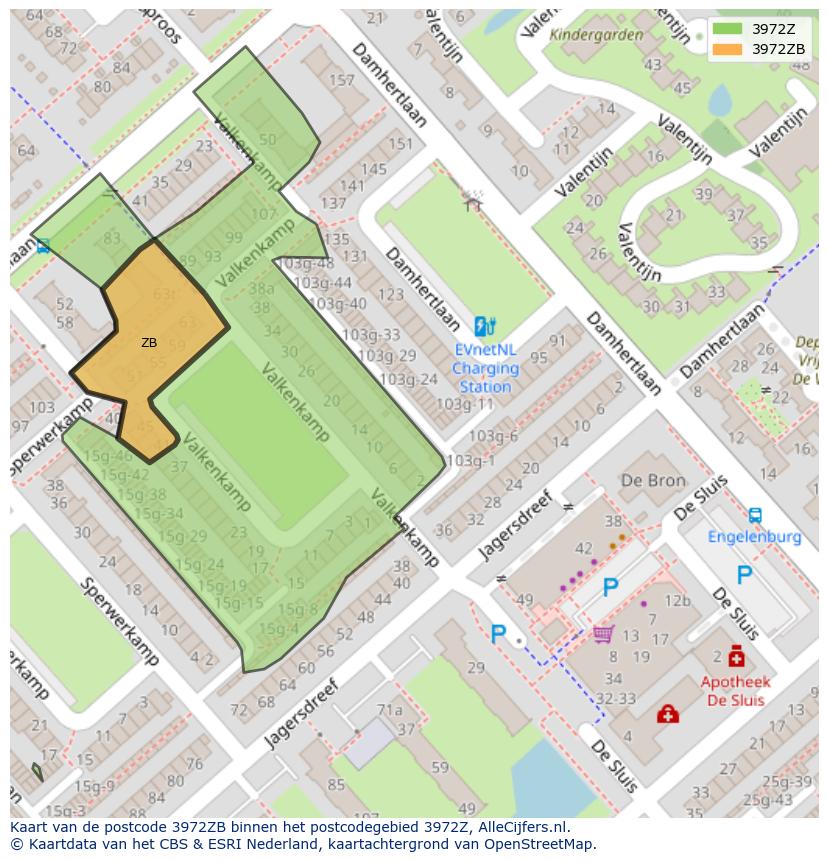 Afbeelding van het postcodegebied 3972 ZB op de kaart.