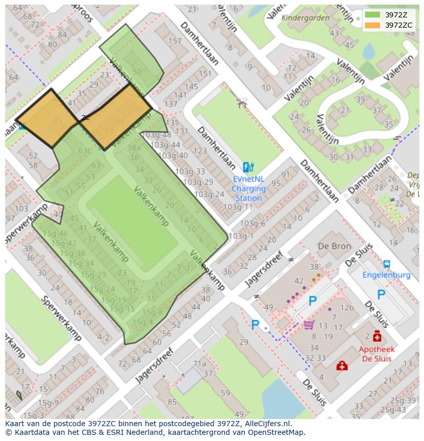 Afbeelding van het postcodegebied 3972 ZC op de kaart.
