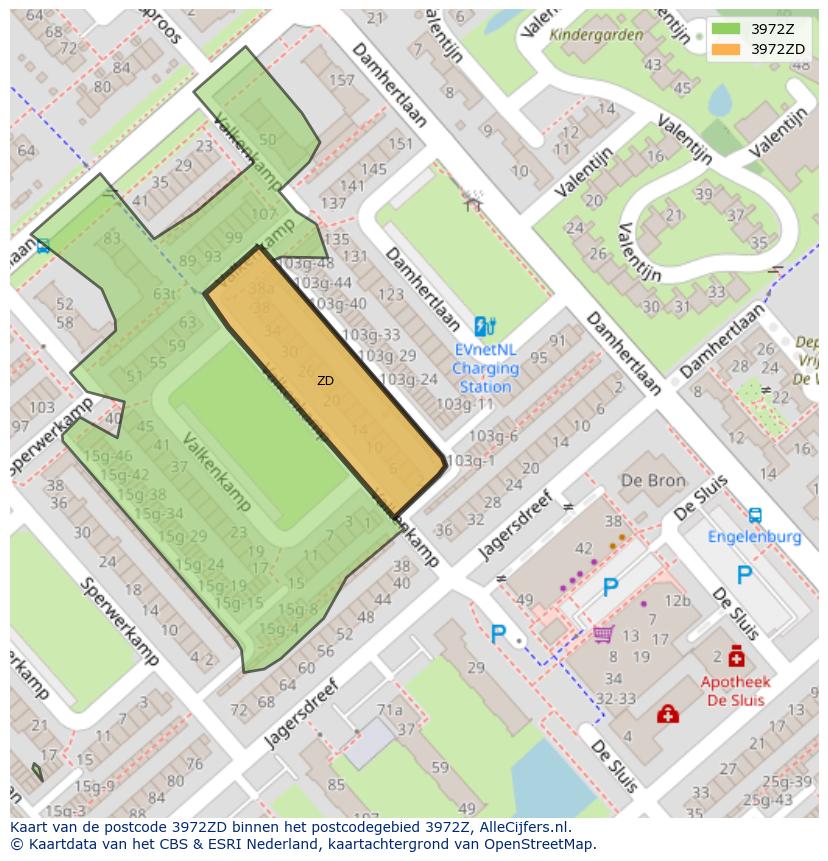 Afbeelding van het postcodegebied 3972 ZD op de kaart.