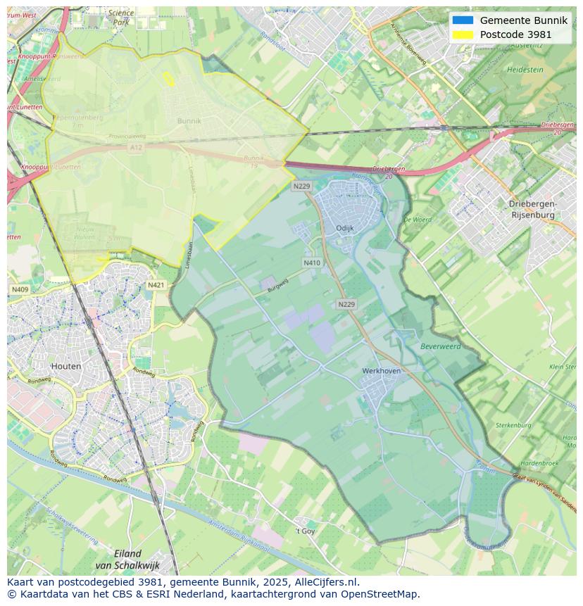 Afbeelding van het postcodegebied 3981 op de kaart.