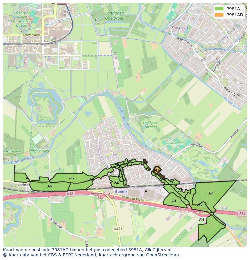 Afbeelding van het postcodegebied 3981 AD op de kaart.