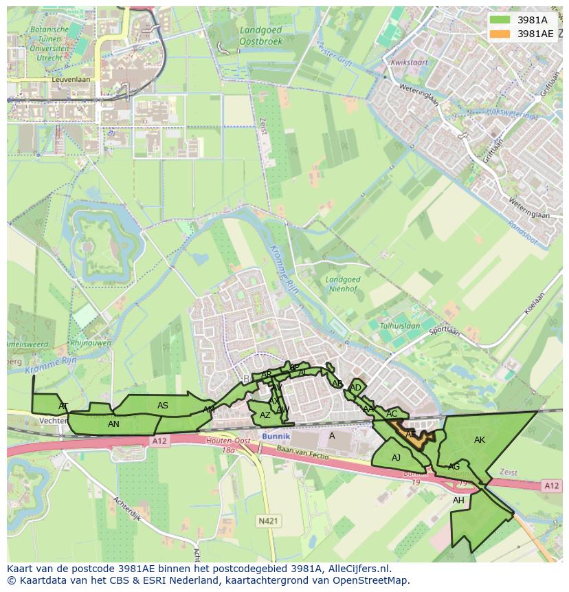 Afbeelding van het postcodegebied 3981 AE op de kaart.
