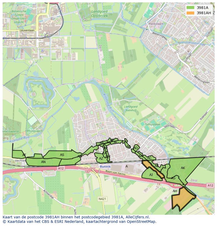 Afbeelding van het postcodegebied 3981 AH op de kaart.