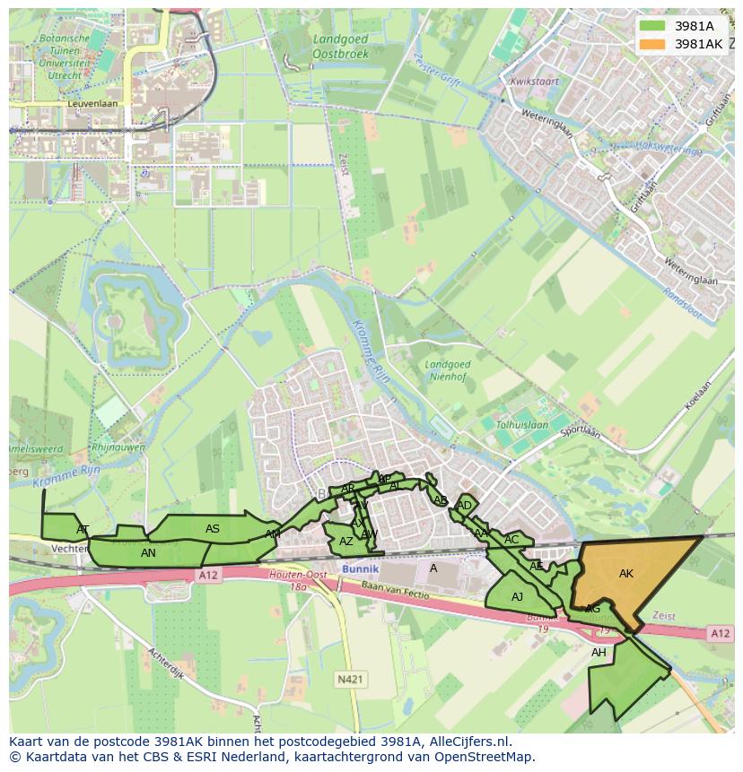 Afbeelding van het postcodegebied 3981 AK op de kaart.