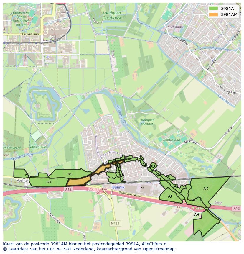 Afbeelding van het postcodegebied 3981 AM op de kaart.